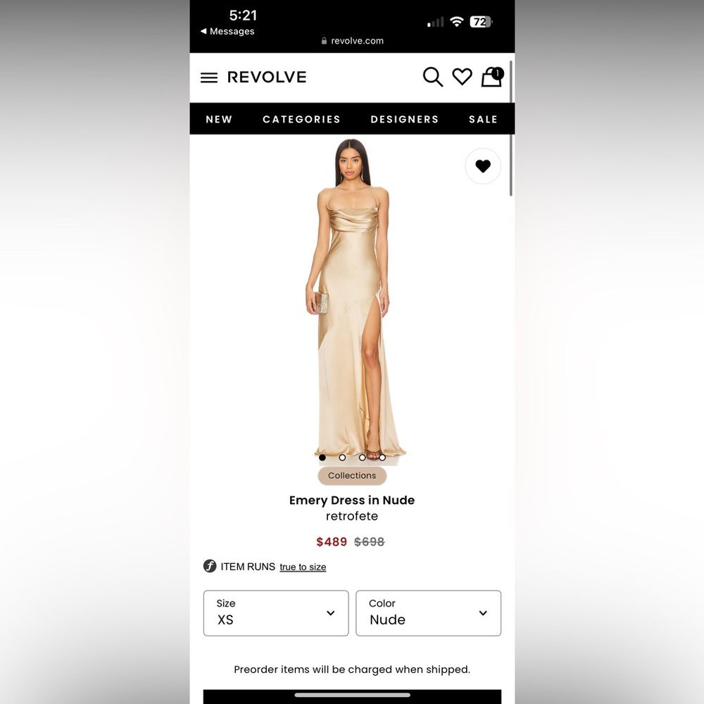 Small Gold satin Revolve Gown